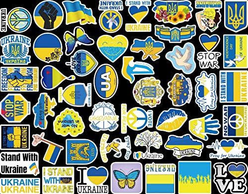 50PCS I Stand with Ukraine Flag Sticker Vinyl for Ukrainian Decal Mobile Phone Laptop Wall Car Window Bumper Guitar Refrigerator Car Body 1- 3"