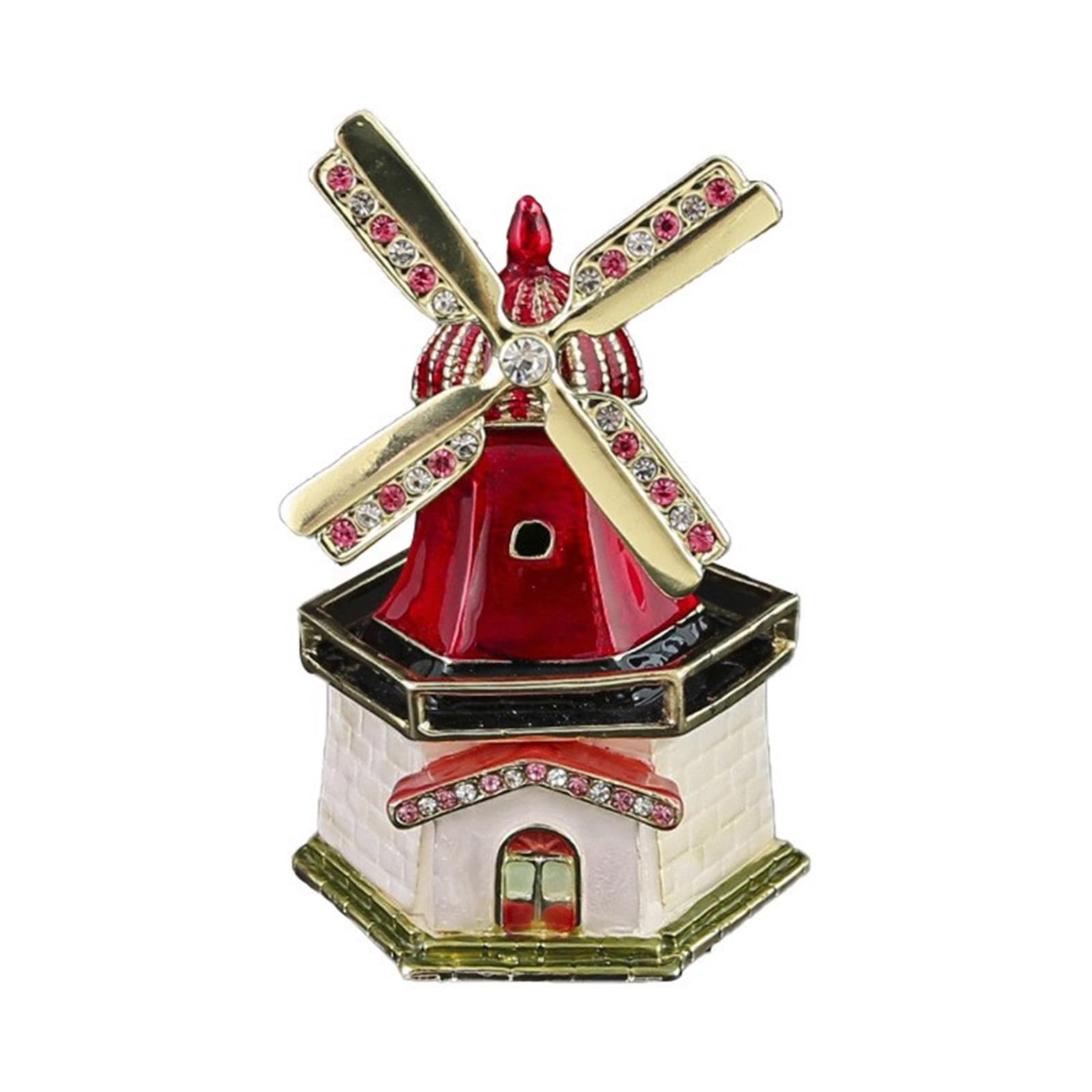 Jazuaiao Enameled Dutch Windmill Themed Jewelry Case Sturdy Alloy Materials for Jewelry Protective and Display Windmill Box