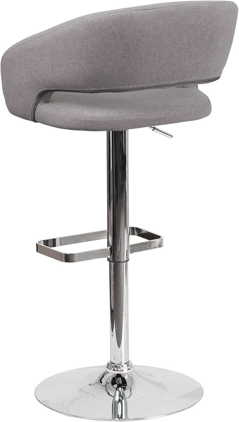 Flash Furniture Erik Contemporary Adjustable Height Barstool with Footrest and Rounded Mid-Back, Upholstered Bar or Counter Height Stool, Gray/Chrome | Adjustable Height, Chrome Base