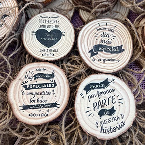 Uvimark - Detalles de Boda - Detalles Personalizados - Set de 12 Posavasos de Madera con Mensajes - Regalos Personalizados