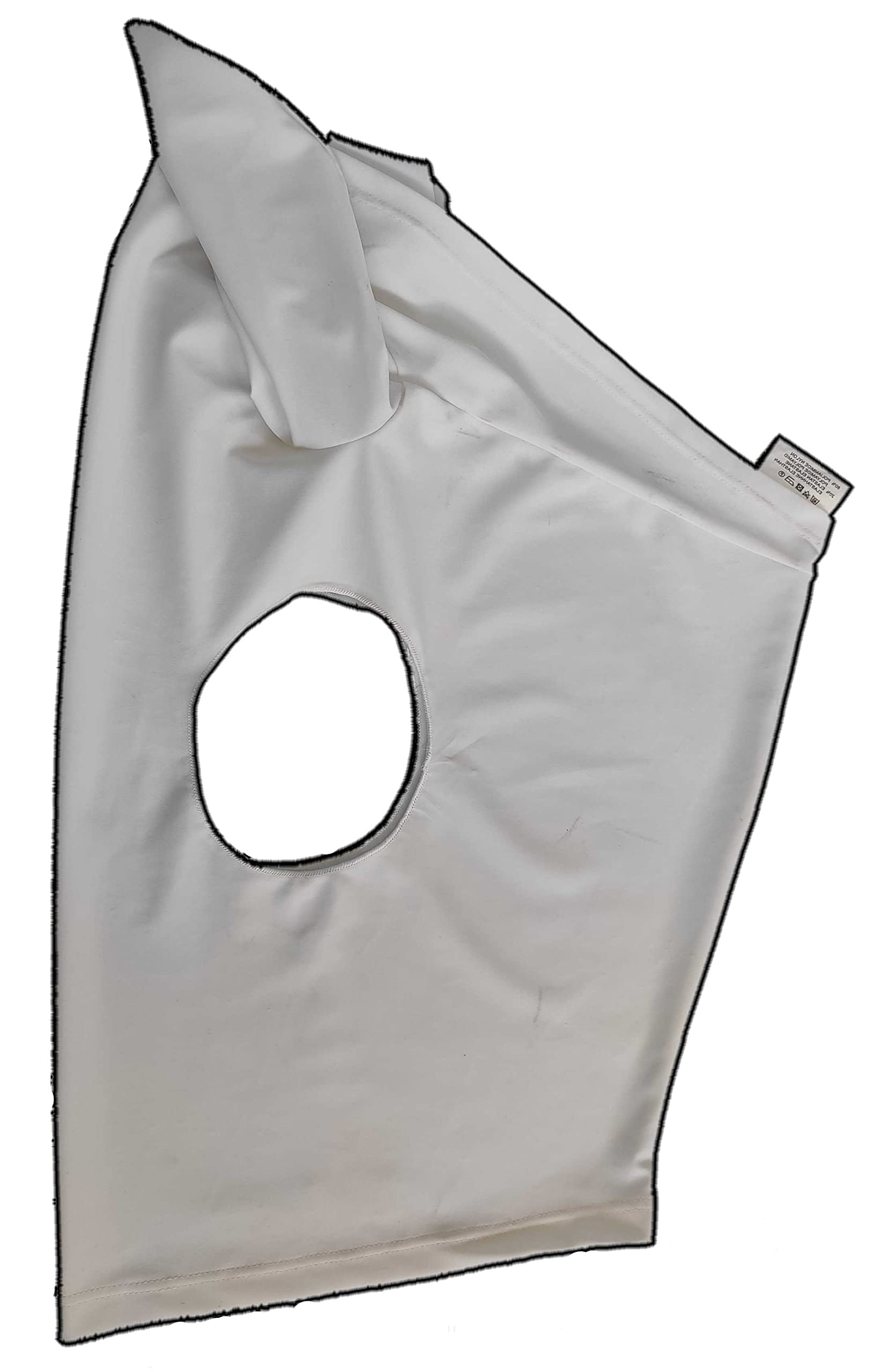 FOR WELLNESS HORSE Maschera per Cavallo in Tessuto di Lycra di Alta qualità con Orecchie Anti Mosche MOD. Paddock, col. White, Taglia COB/M