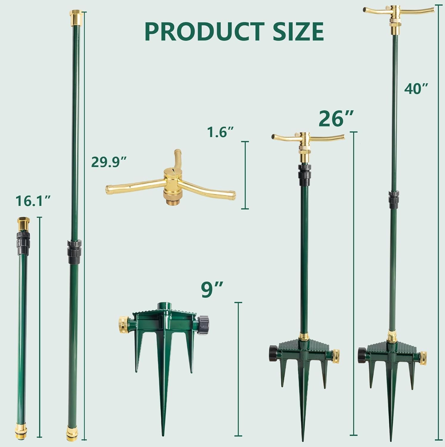 Hourleey Irrigatore da giardino a 3 bracci, confezione da 2 irrigatori per prato con base telescopica regolabile, rotazione di 360 gradi per una copertura di grandi aree, sistema di irrigazione del