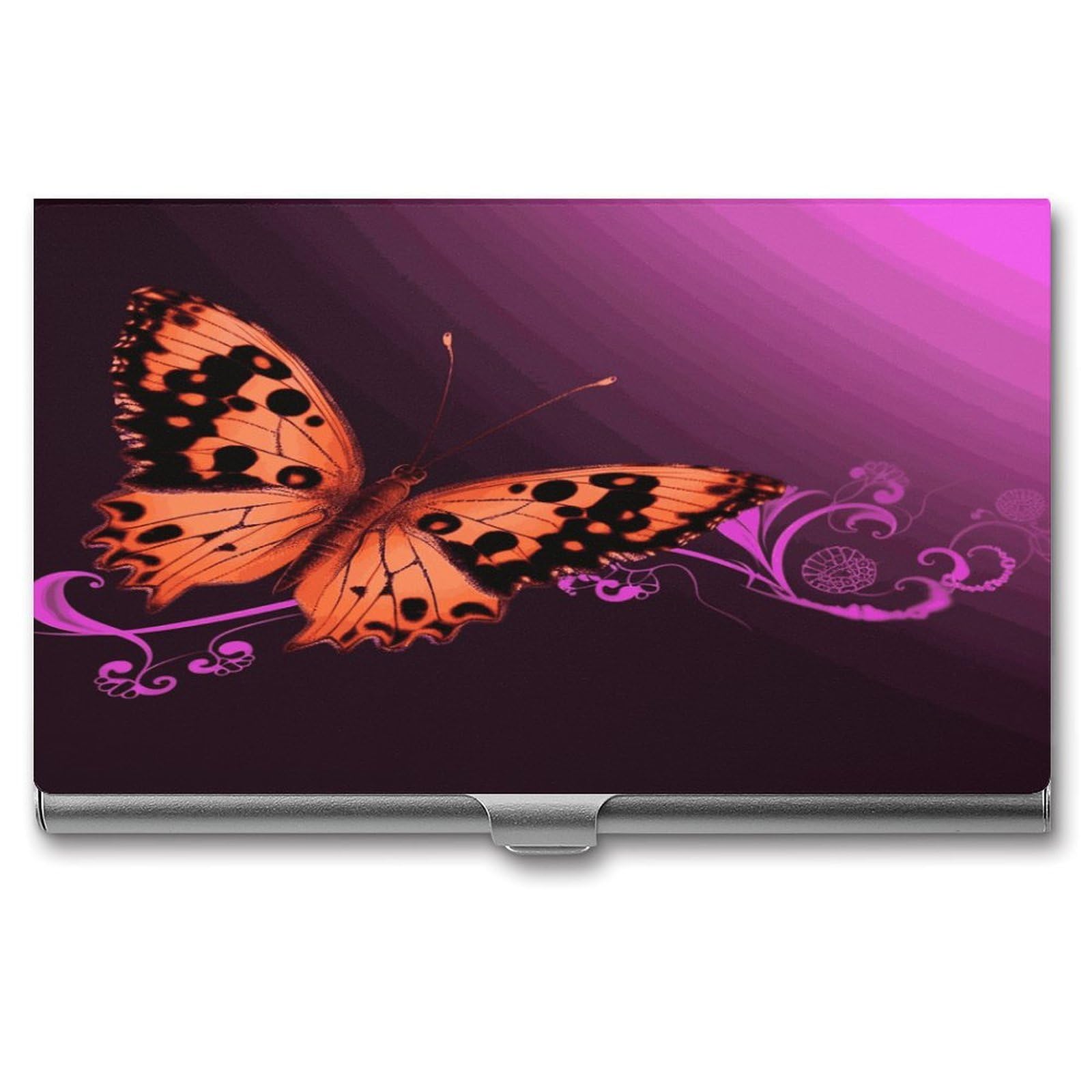 FekiLoot Nice Butterfly Business Card Holder for Men Women Metal Slim Organizer Business Card Carrier Wallet Name Cards Holder Retro Slim Pocket Purse Small Portable Card Case