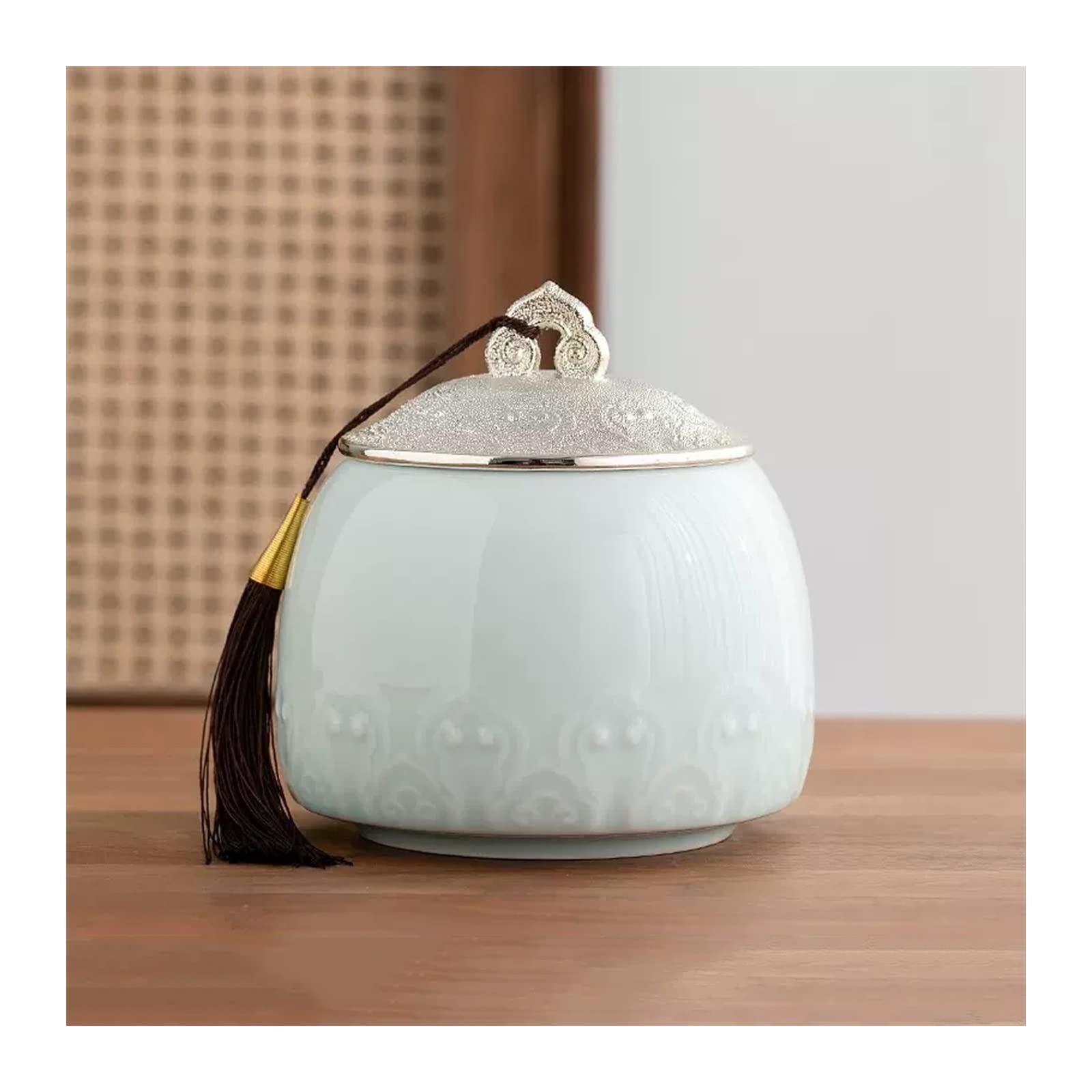 Hhaoran-9868 Ceramic Tea Canister Retro Chinese porcelain loose leaf tea storage jar with lid and tassel kitchen spice coffee condiment Food Canisters for Kitchen