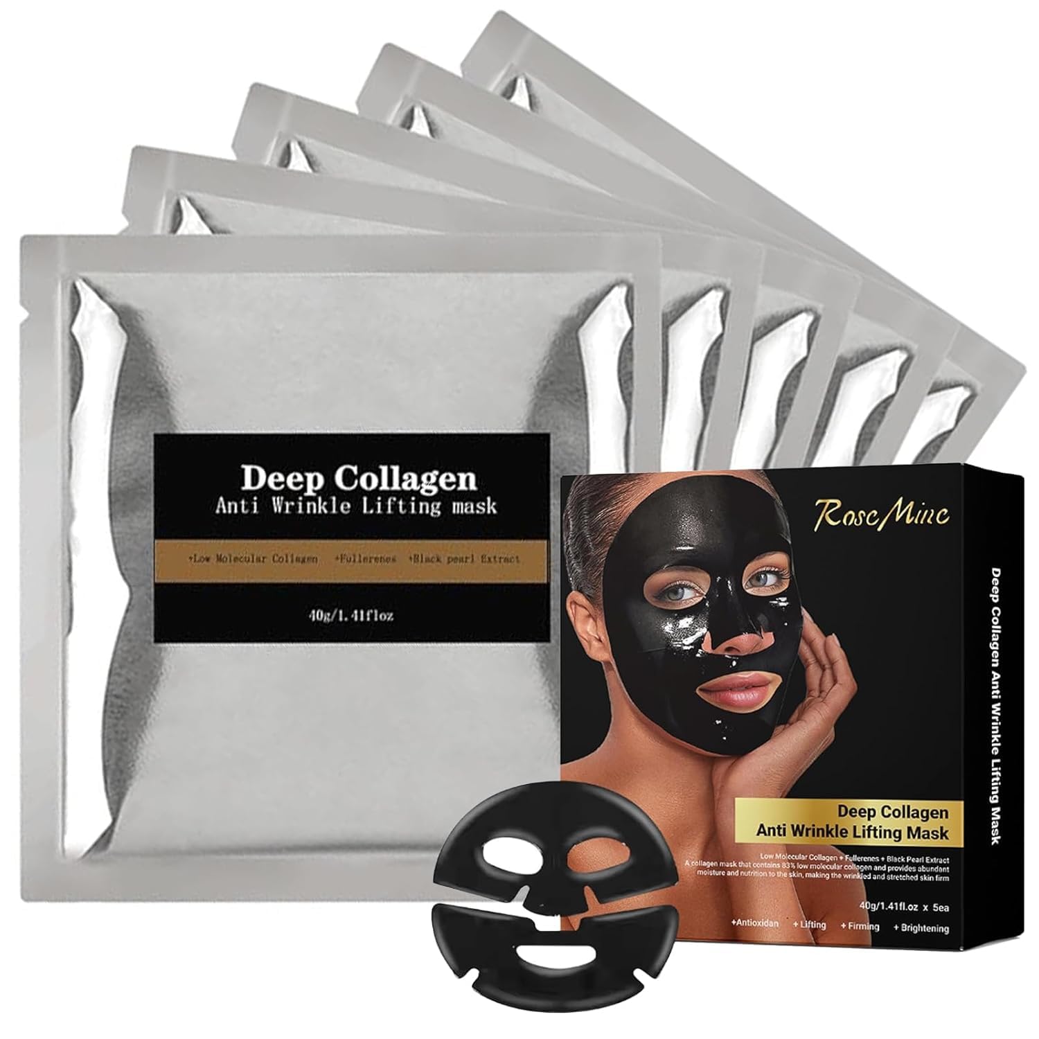 5Pack Black Pearl Collagen Face Mask