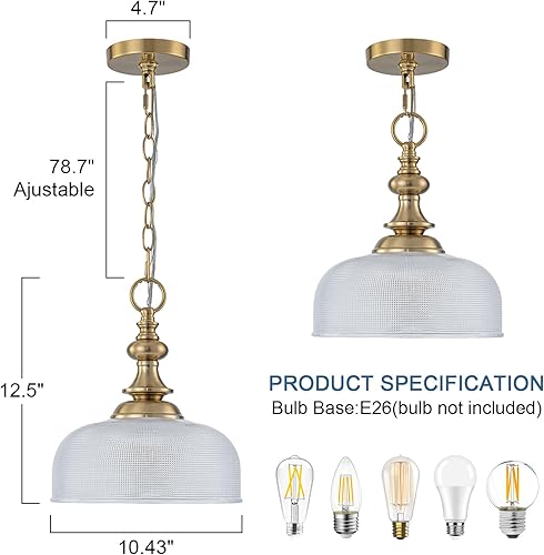 Miniatura 2 de EDSILIVE - Luces colgantes de cristal vintage para isla de cocina, cuenco de 10 pulgadas, lámpara de techo colgante de vidrio transparente con