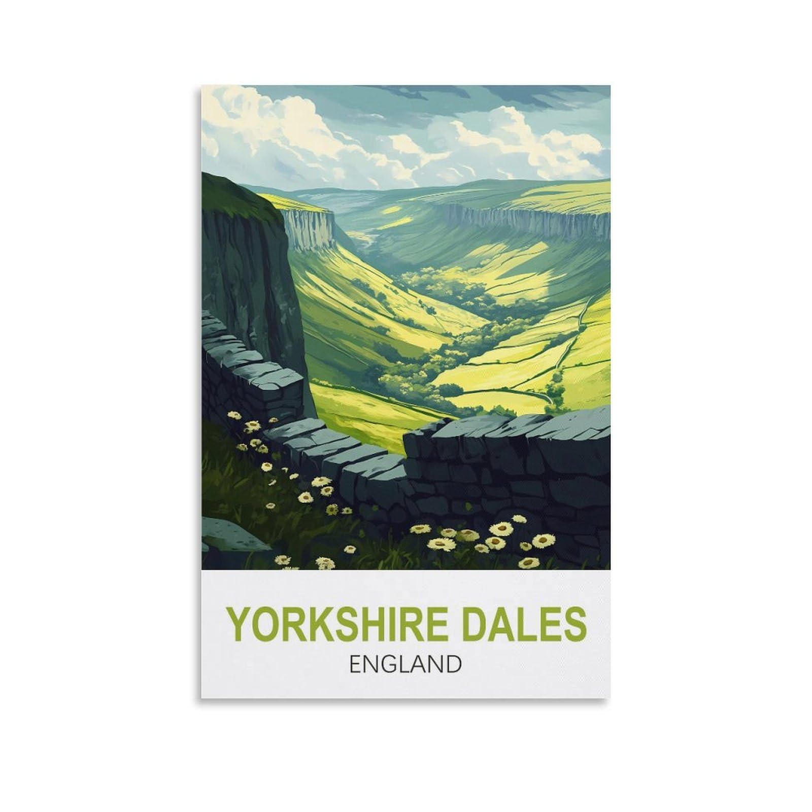 CLFMHNAS Yorkshire Dales England Vintage Travel Poster 24x36inch(60x90cm) Canvas Wall Art Prints
