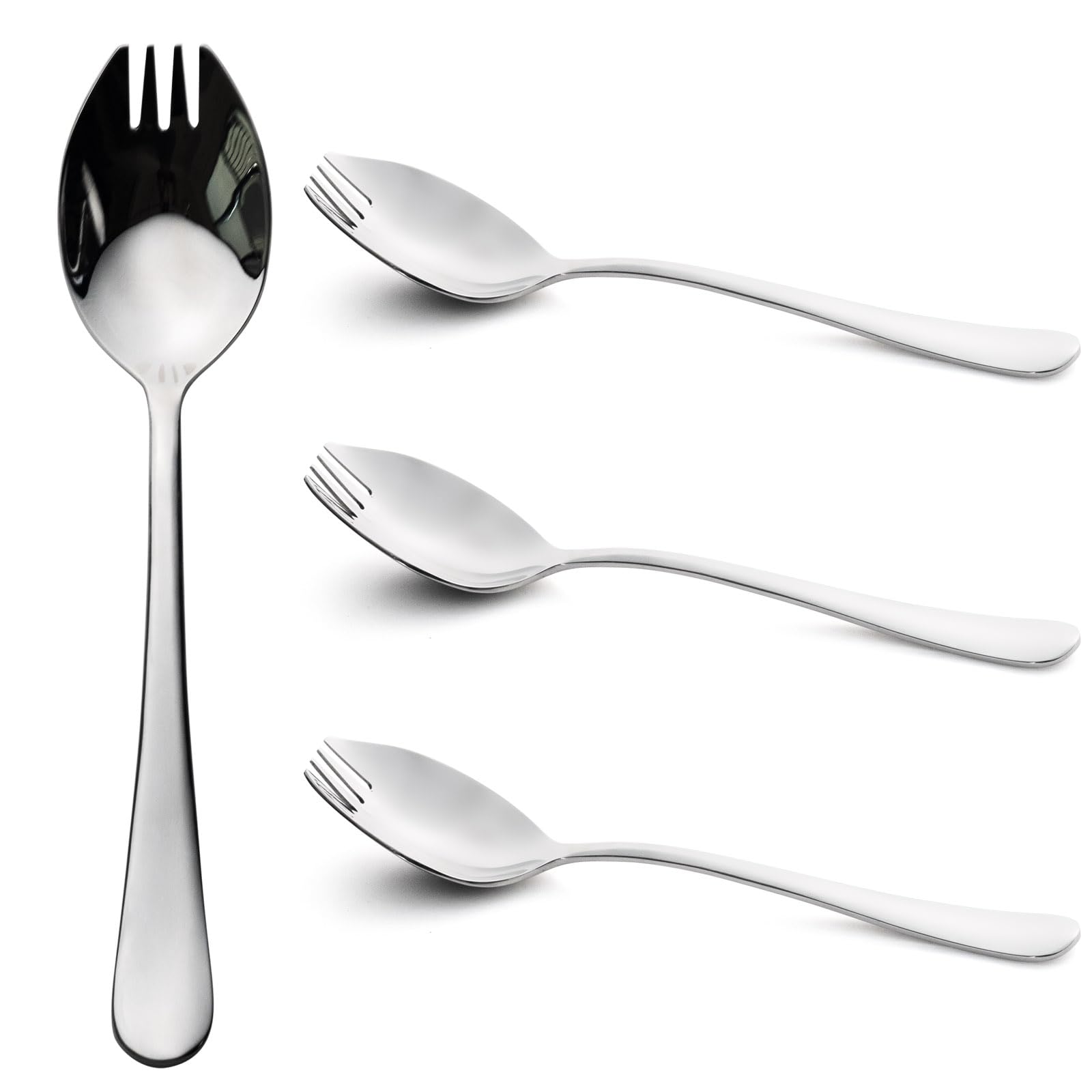Alata Sporks, 4-Pack Food-Grade Stainless Steel Sporks, 7.4 inch Long Handle Salad Forks for Dessert, Ice Cream, Salad, Soup, Pasta, Spaghetti, Dishwasher Safe