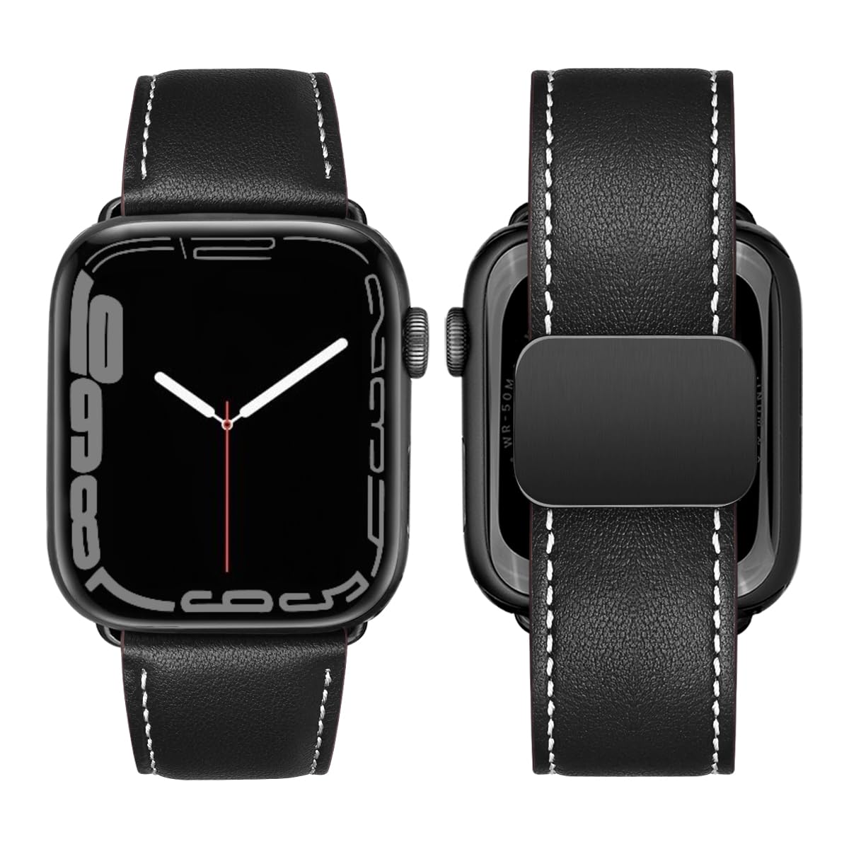 MroTech Magnetic Leather Band Compatible with Apple Watch Band 49mm 45mm 44mm 42mm, Genuine Leather with Magnetic Clasp Strap Compatible with Apple