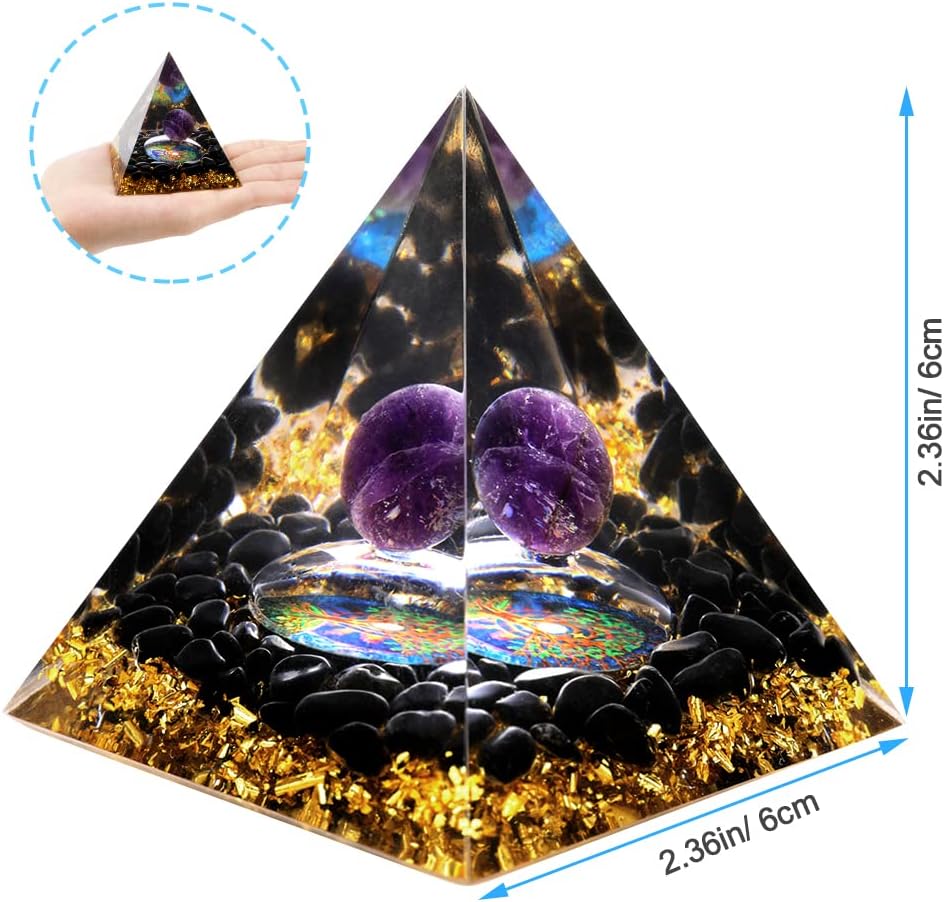 Allnice Orgone Pyramid for Positive Energy 2.3×2.3in Orgonite Crystals Protection Crystals Energy Generator for Stress Reduce Healing Meditation Attract Wealth Lucky (Black and Purple)