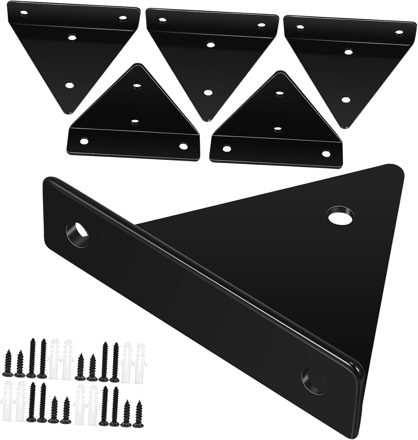 ERINGOGO 6pcs Hidden Floating Shelf Brackets Metal Mounts for Wall Shelving Wrought Iron Support for Space Saving Storage Black