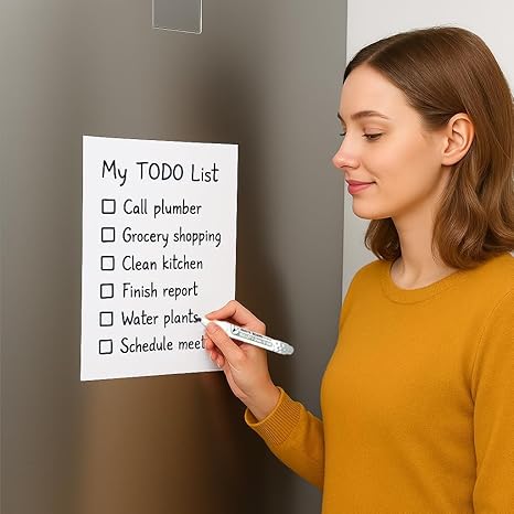 AccuPrints A4 Magnetic White Board Planner Sheet (23x30cm) or 9x12 inch with Magnetic Marker Pen - Dry Erase Flexible Writing Film for Kitchen Fridge/Office Godrej/Metal Wardrobe