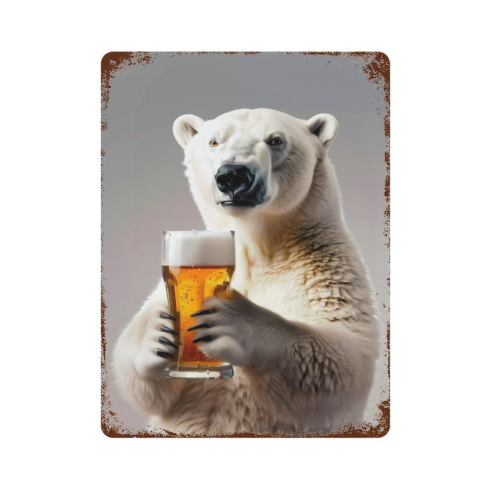 Polar Bear Beer Aged Metal Wall Plaque 15.7"x11.8", Old School Wall Decor for Garage, Pub Or Kitchen