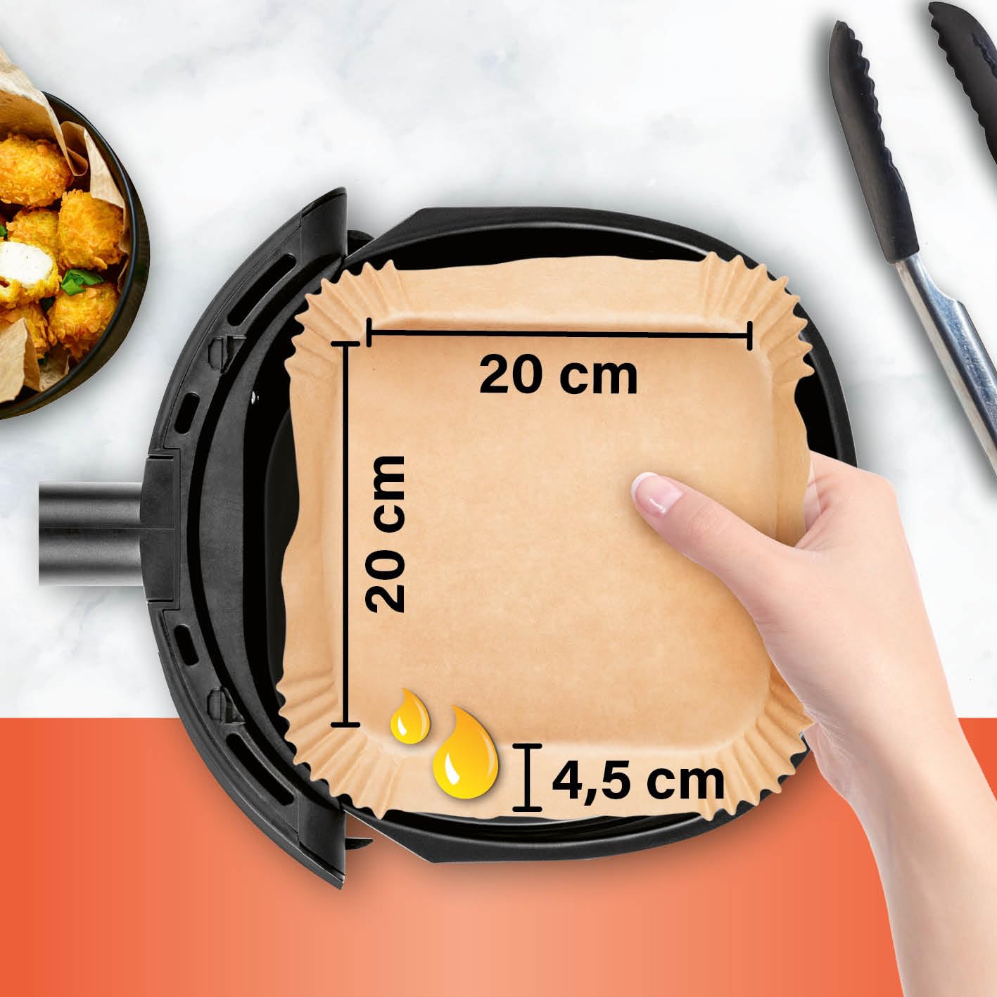 GOURMETmaxx Lot de 200 feuilles de papier sulfurisé pour friteuse à air chaud de 5 à 6 litres - Moule en papier sulfurisé antiadhésif et résistant à l'huile - Forme flexible - 20 x 20 x 4,5 cm