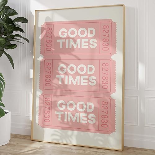 Good Times Ticket Wall Art - Póster retro rosa, impresiones de carrito de bar, pintura rosa y blanca, imágenes de moda rosa, póster de boleto, arte