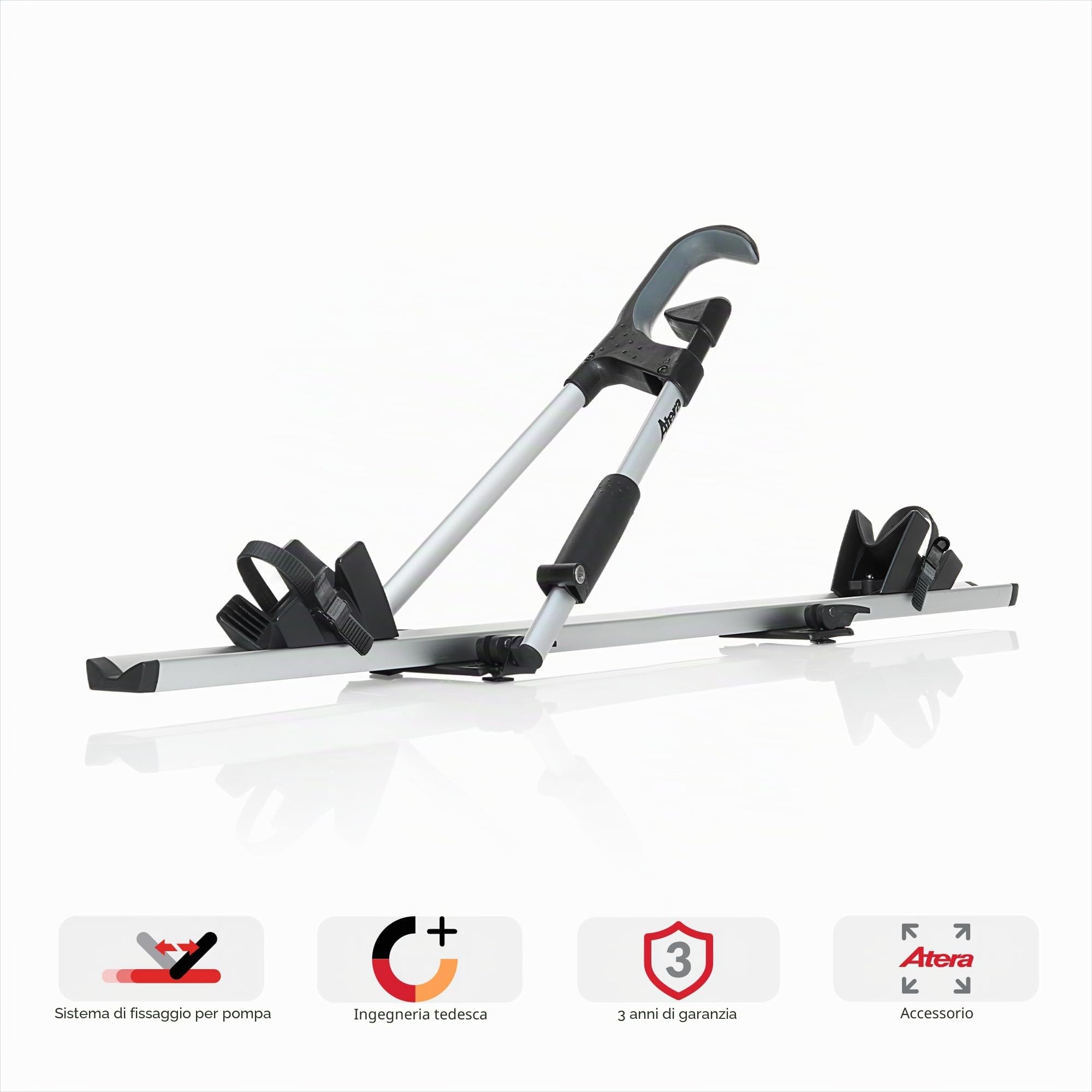 ATERA 082227 Portabiciclette da tetto nero argento | alluminio, argento, barre portatutto auto per 1 bicicletta, fino a 17 kg carico utile, Cod. art. 08227