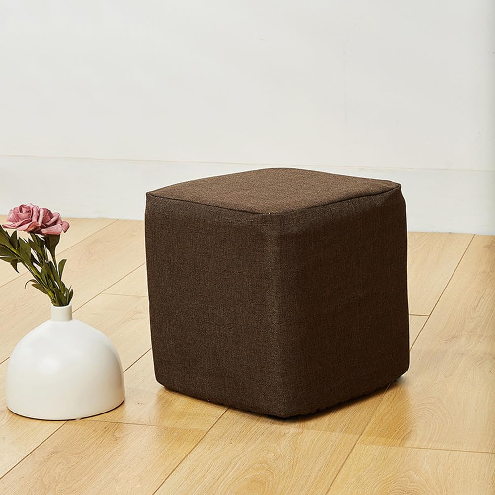 Coffee,45 * 45 * 45cm, Square Ottoman Cover Footstool Slipcover Luxury Cotton and Linen Fabric Soft Foot Stool Cover Protector with Nonslip Elastic Bottom for Living Room Bedroom Washable