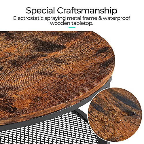 Linsy Home Round Coffee Table For Living Room, Industrial Coffee Table With Open Storage，Rustic Wood Surface Top & Sturdy Metal Legs Large Circle Coffee Table， Brown And Black #TOP6