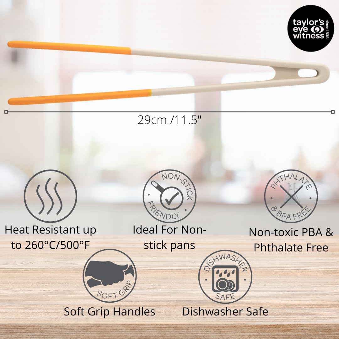 Taylors Eye Witness Large Saffron Silicone Gripping Tongs, Dishwasher Safe. Sturdy Build Non-Scratch Grip Heads - Image 3