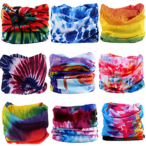 KALILY 9pcs Paisley Headband Bandana - Neck Gaiter Balaclava Face Mask Headwear Shield Scarf