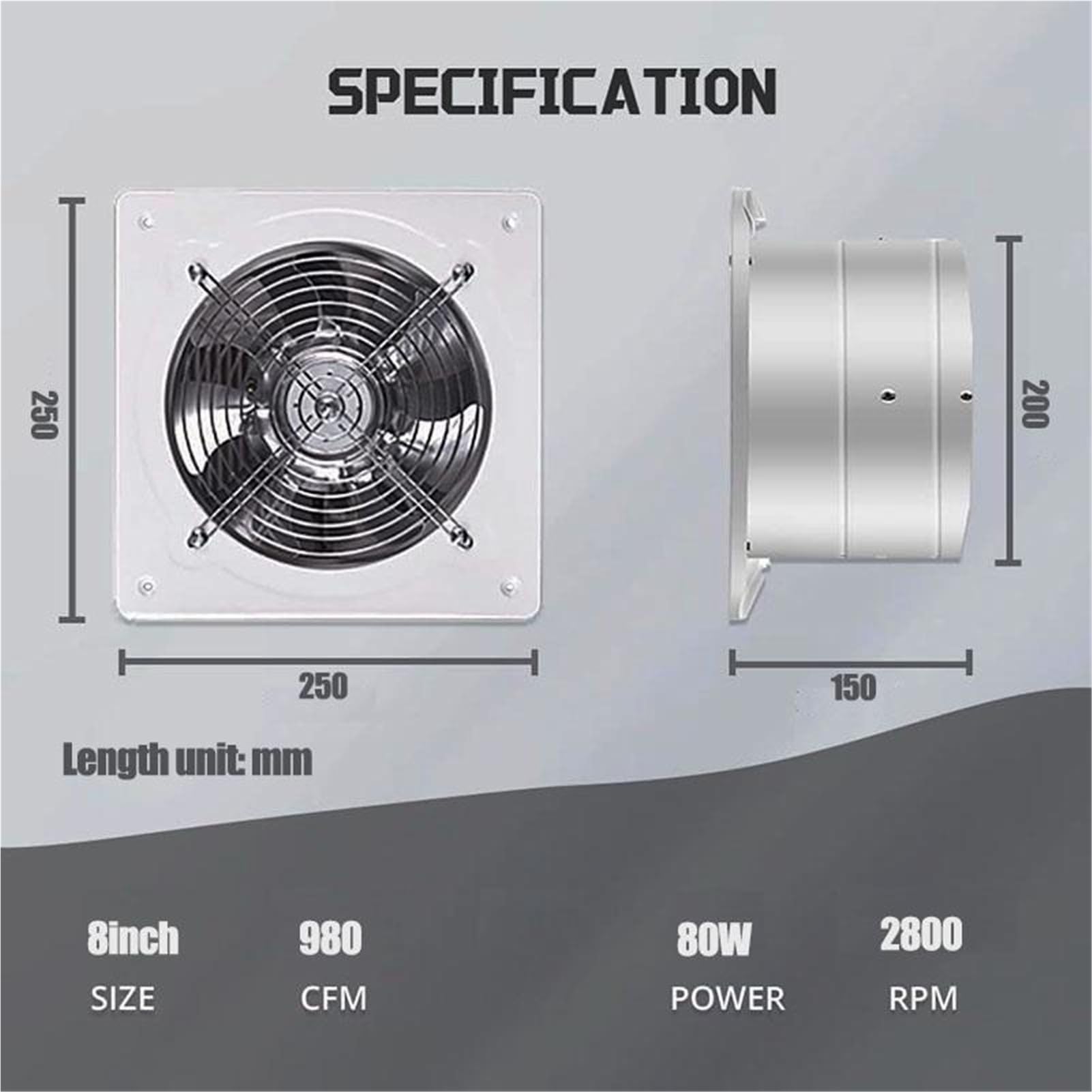 8 "extracteur ventilateur de Ventilation d'échappement haute vitesse salle bains cuisine toilettes évent fenêtre mur(220)