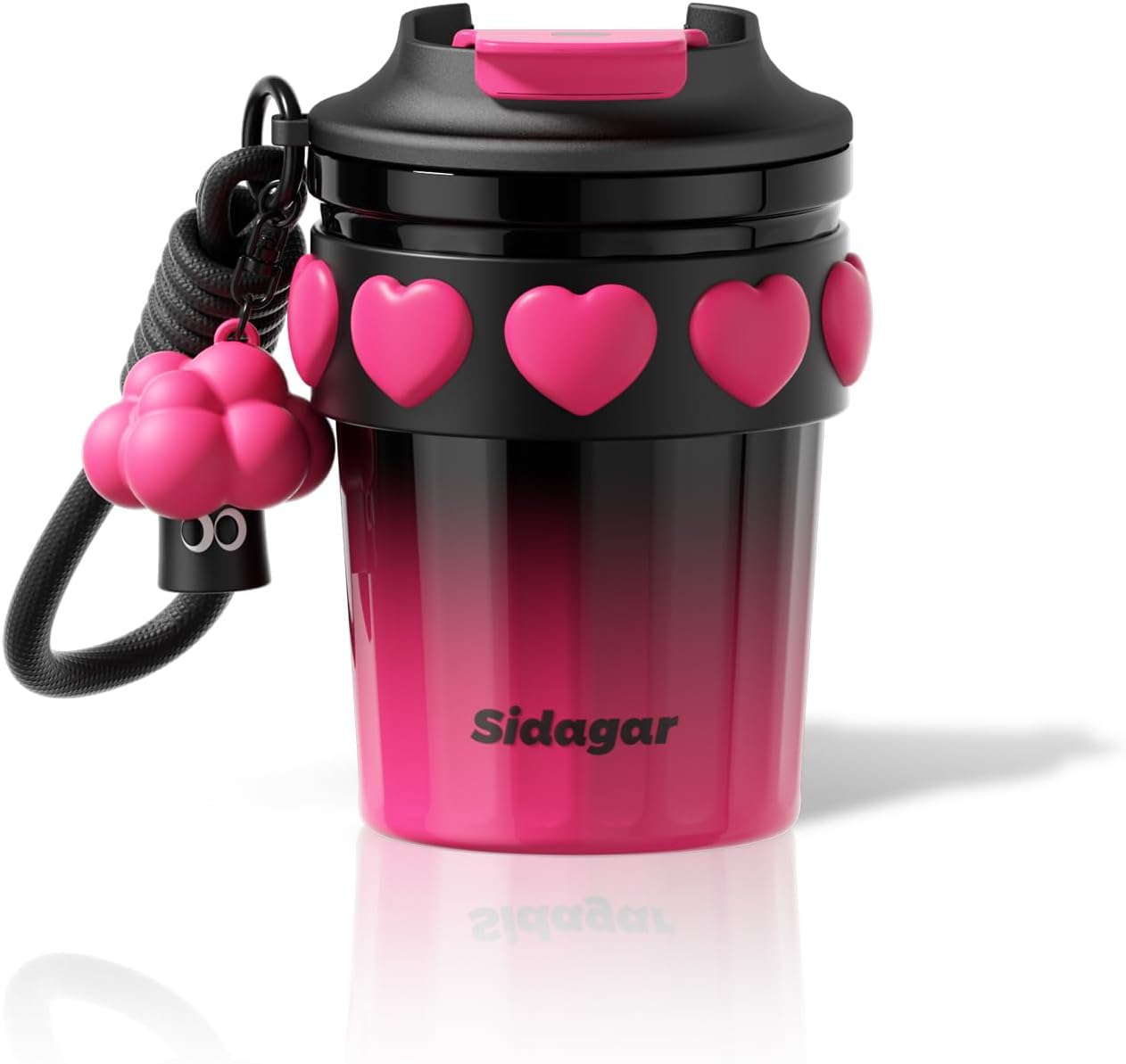 12 OZ Travel Coffee Mug with Lid Spill Proof Leak Proof, Stainless Steel Thermal Coffee Tumbler for Hot and Cold, Resuable Insulated Coffee Cup For Women, Black and Pink