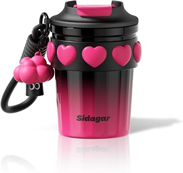 12 oz Travel Coffee Mug with Lid, Stainless Steel Coffee Tumbler for Hot and Cold, Resuable Insulated Coffee Cup Gifts for Women, Black Pink