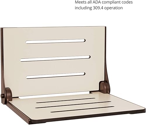 Miniatura 3 de Seachrome Lift-Assist Silhouette - Ducha plegable con respaldo alto, asiento de almendra con marco de bronce