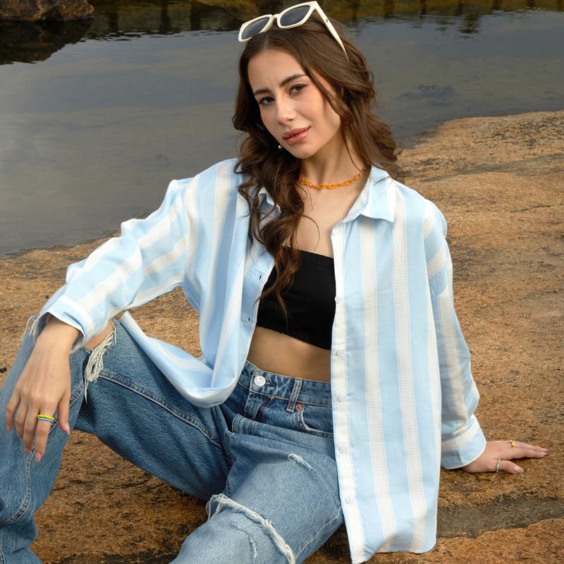 Image of PINACOLADA Women's Solid Oversized Shirt for Casual Wear | Spread Collar | Long Sleeve | Button Closure | Oversized Shirt Crafted with Comfort Fit for Everyday Wear