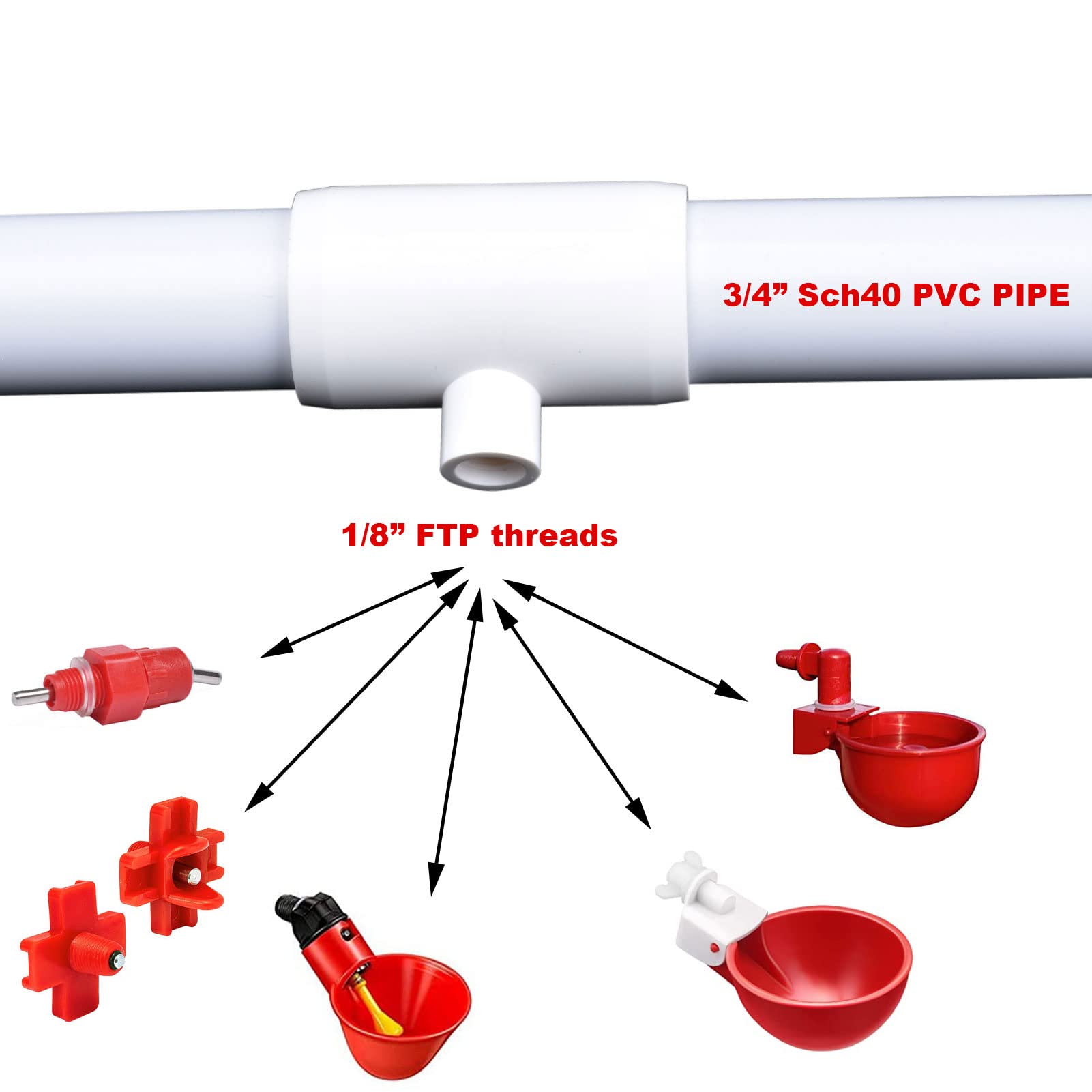 PVC T-Stücke Für Hühnertränken – 3/4 Zoll, 12 Stück, Passend Für SCH. 40 Rohre, UV-beständig & Einfach Zu Installieren