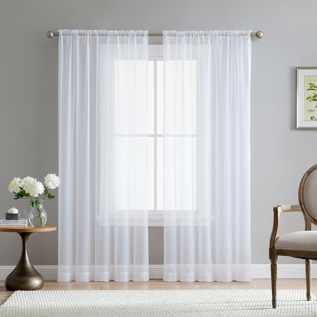 Sheer Voile Light Filtering Curtains Set of 2