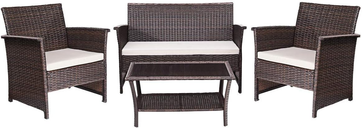 Tangkula AM1567HM Roll Over Image to Zoom Rattan Sofas 4 pcs Wicker Set Outdoor Patio Furniture, Brown 003