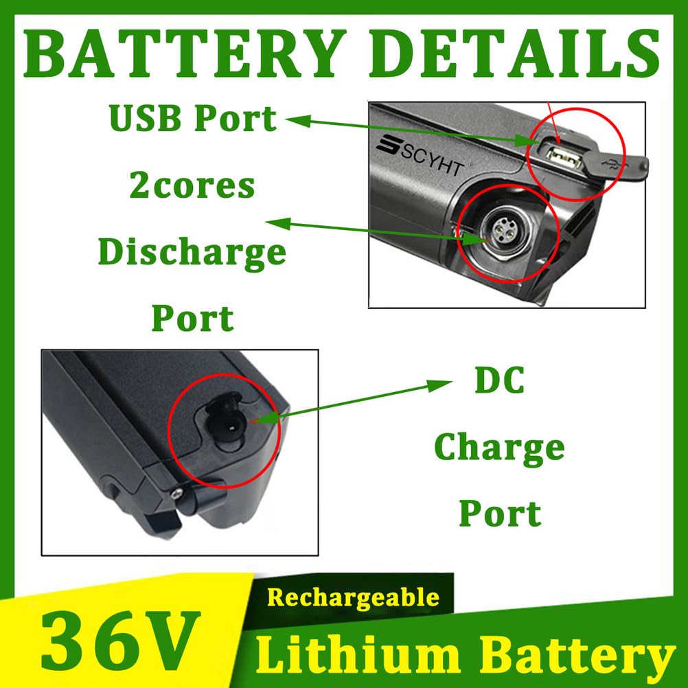 Batería Litio 36 V 10 Ah 12,8 Ah 7,5 Ah Baterías Recargables 14 Ah Baterías Iones de Litio 36 V Baterías Tubo Inferior para Motores 250 W a 550 W con Cargador,36v10ah t Plug
