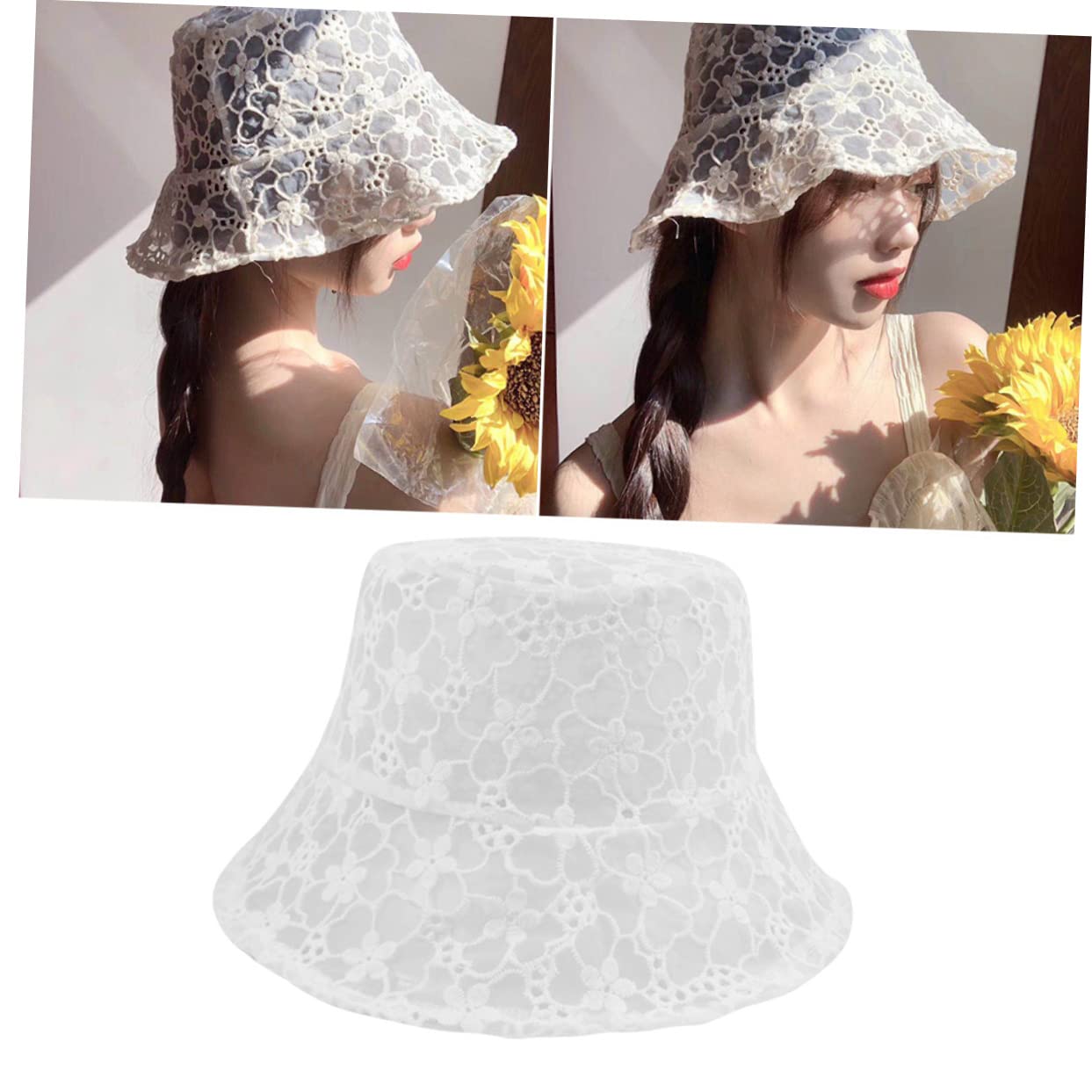 Healeved Lot De 3 en Dentelle pour Femmes Chapeaux Et Casquettes Chapeau De Plage Protection Solaire Protection UV De Pêcheur De Soleil pour Adulte Blanc