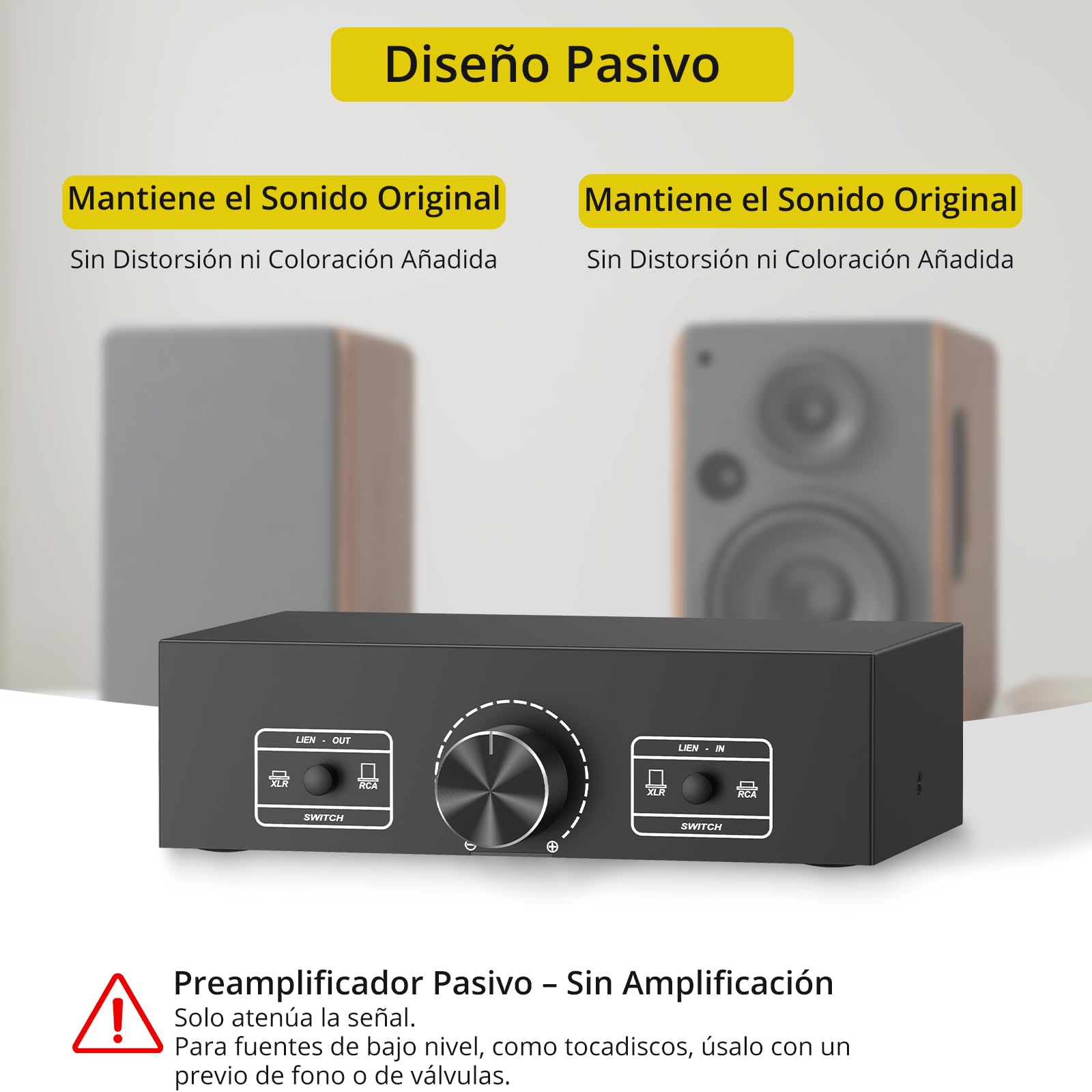 PROZOR Selector de Audio XLR/RCA 2-Entradas 2-Salidas Convertidor Divisor de Señal con Control de Volumen para Altavoces Activos Estudio DJ Casa Negro