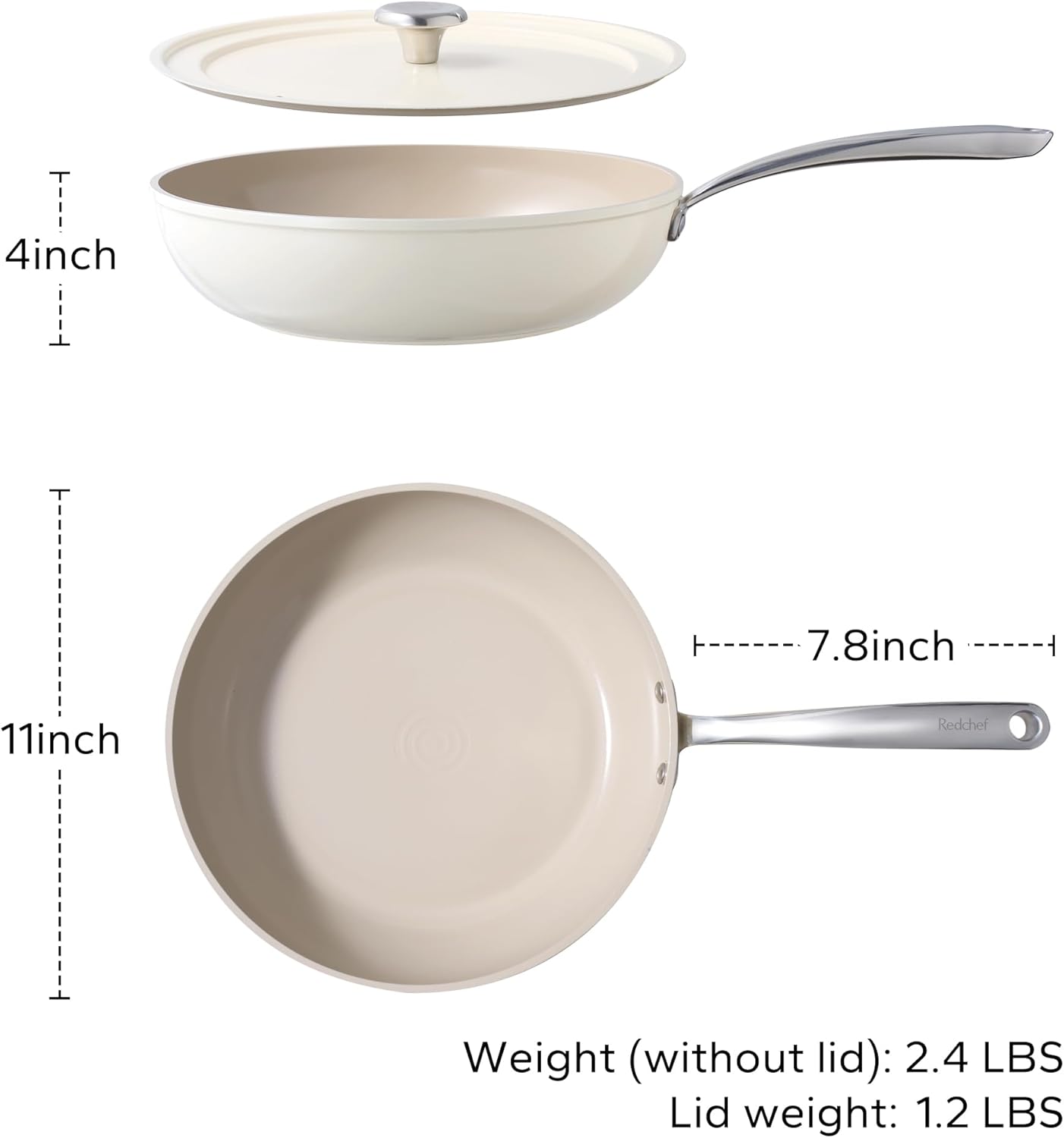 Redchef Ceramic Frying Pan with Lid, 11" Deep Saute Pan, 3.5QT Large Jumbo Cooker, Frying Pan Nonstick with Stay Cool Handle, Non Toxic Cooking Pan, Induction Dishwasher Safe, PFOA & PFAS Free(Beige) - Image 7