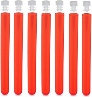 16x150mm Test Tubes and Caps, Polystyrene, Round BTM, 20ml Vol, Neon Red, Karter Scientific 400G2 (Pack of 100)