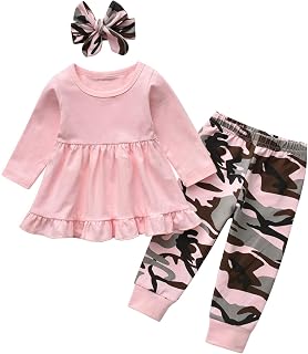 Baby Girls Clothes Set Toddler Solid Color Long Sleeve Top Camouflage Pants Headband Fall Winter Outfit