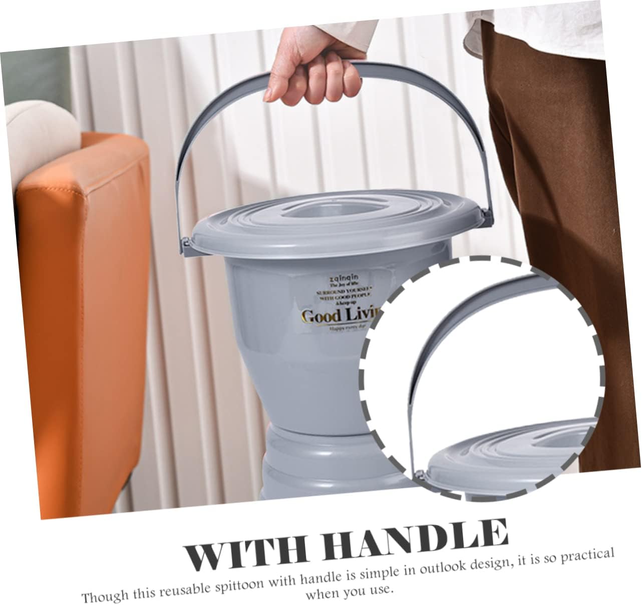 Urinal Pot with Lid Handle Design for Adults Boy Girl and Disabled Sturdy Lightweight Chamber Pot for Home Use Drop-Resistant with Non-Slip Base