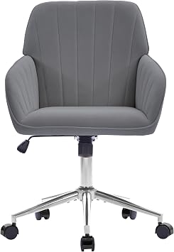 YITAI Velvet Office Desk Armchairs with Silver Base and Wheels,Modern Height Adjustable 360 Degree Swivel Upholstered Vanity Chairs for Living/Room Bedroom/Study,Gray