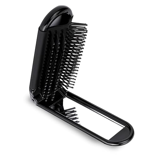 Cepillo de pelo portátil de viaje, pequeño cepillo plegable compacto con espejo y punta redonda, cerdas de nailon para mujeres y hombres, mini peine