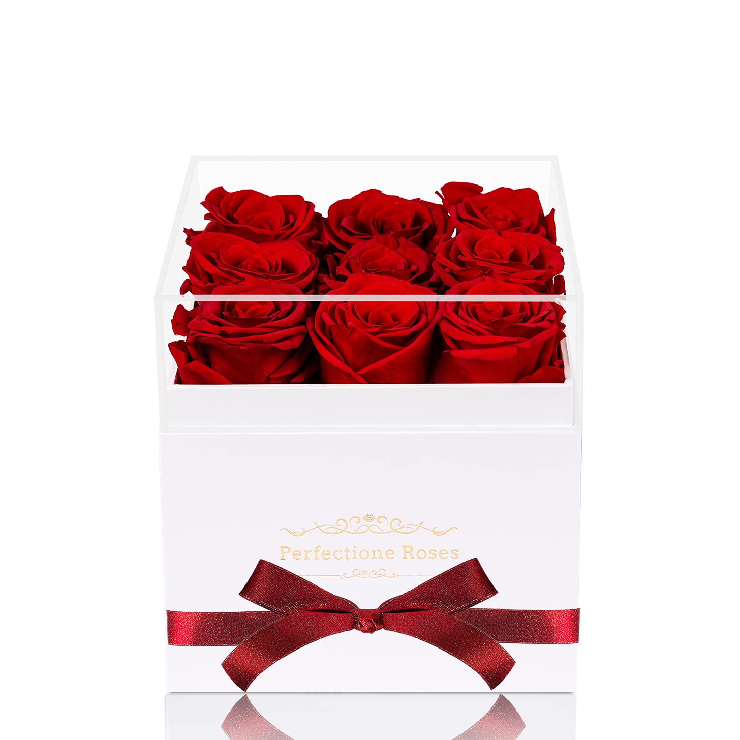Perfectione Roses Preserved Flowers in a Box, Champagne Real Roses Long-Lasting Rose Valentines Day Gifts for Her, Mothers Day Roses Anniversary Christmas Day (Red)