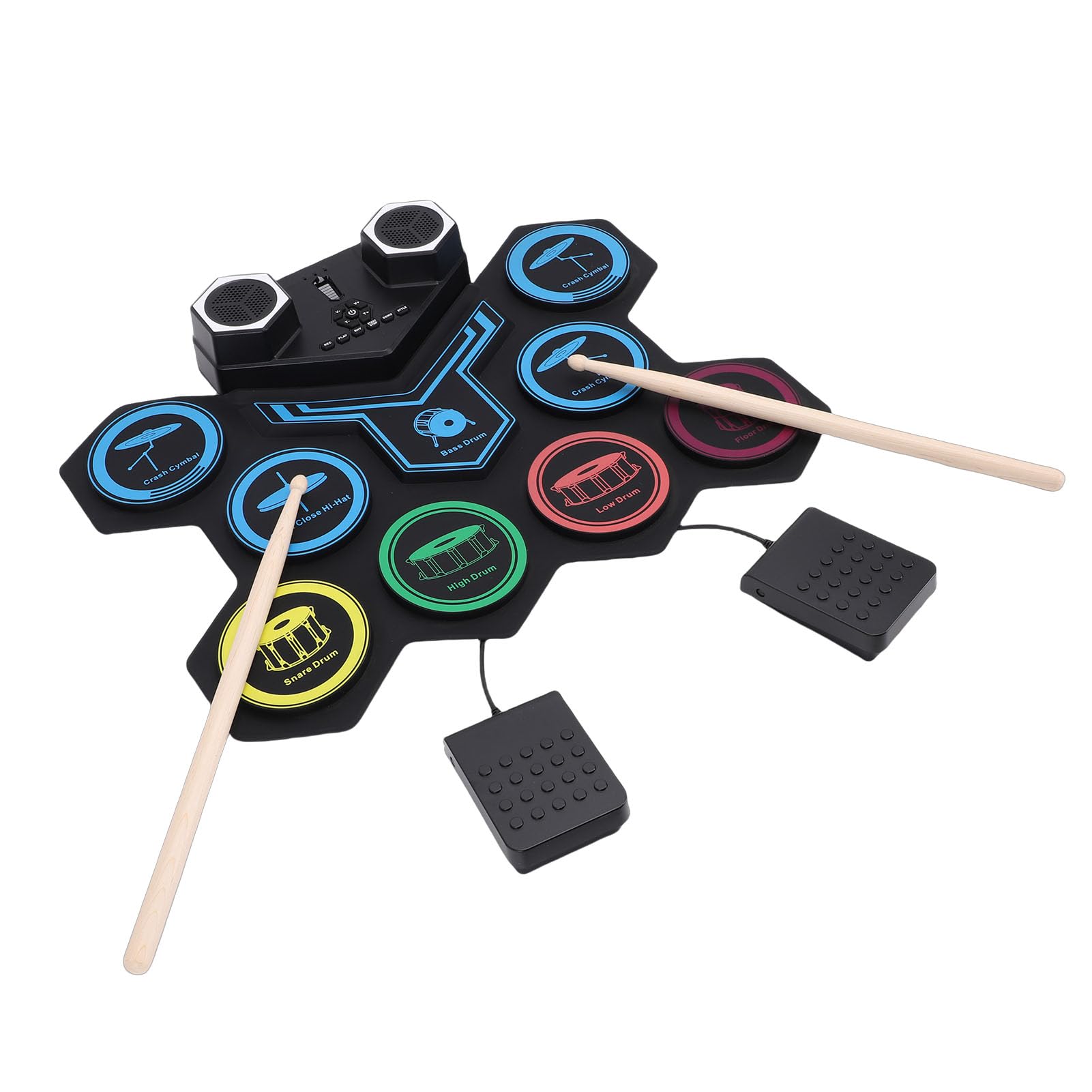 Jeffergarden Aufrollbares Elektronisches Schlagzeug-Set, Silikon-MIDI-Übungspad, Tragbares Schlagzeug-Set mit Integrierten Lautsprechern für Kinder und Anfänger