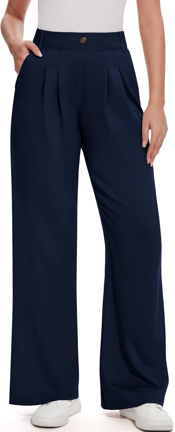 M MOTEEPI Women’s Wide Leg Dress Pants Work Pants Pull on Business Casual Office Trousers Slacks 29″/31″
