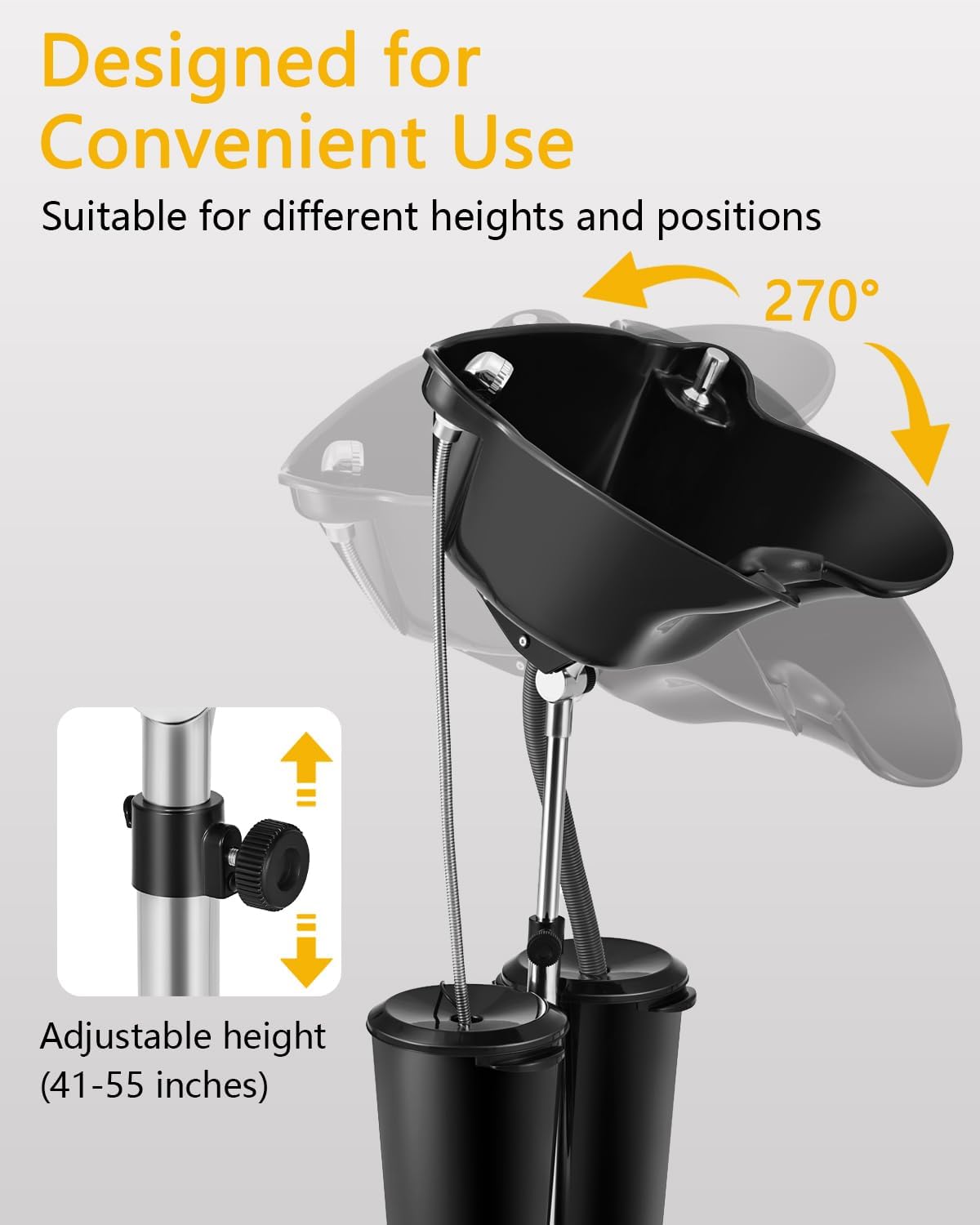 Artist hand Portable Shampoo Bowl with Electric Pump, Hair Washing Station for Home & Barber, Adjustable Height, Dual-Bucket Design, Drain Hoses, High-Pressure Sprayer, Foot Pedal Switch, Black