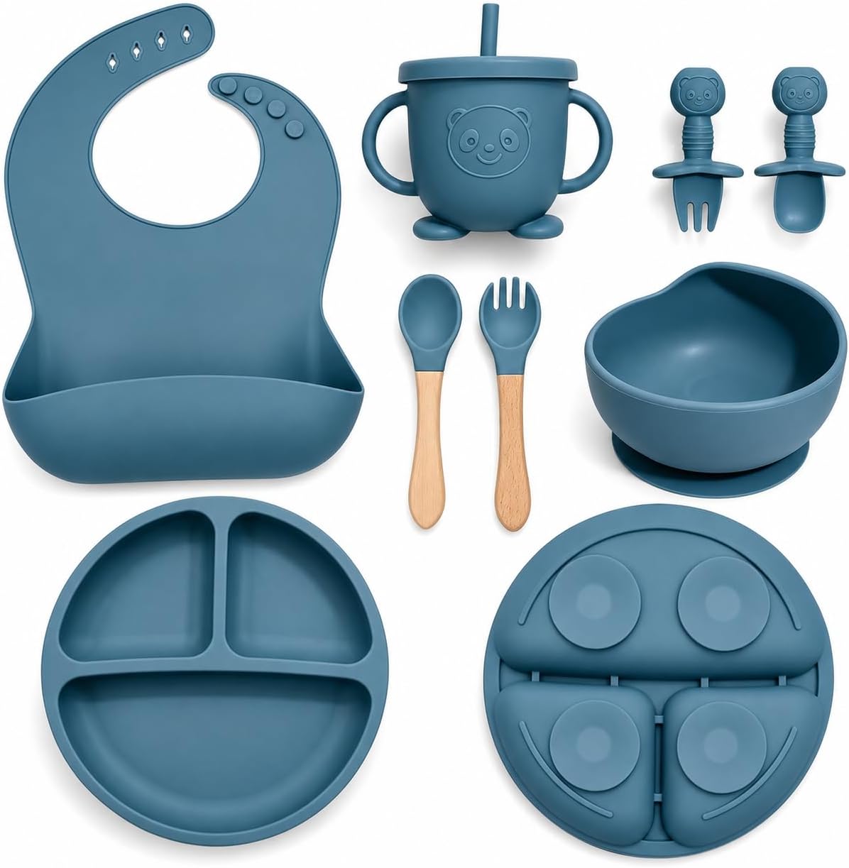 Silicone Baby Feeding Utensils Set for 6+ Months, 8 Pcs, Blue