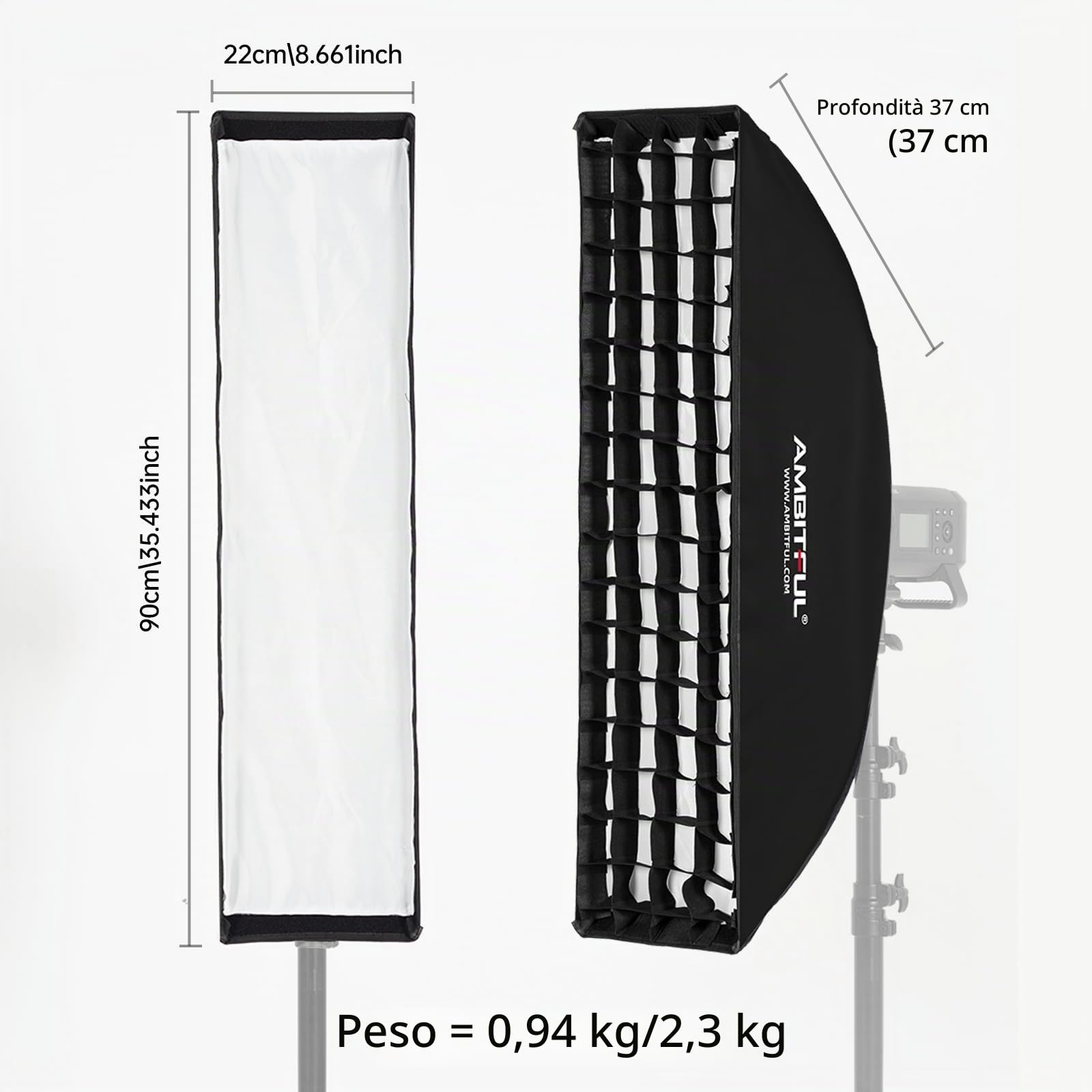 AMBITFUL 2PCS FW22X90 22x90 90cm 9"x35" Beehive Honeycomb Grid Strip Softbox Bowens Mount per Studio Flash
