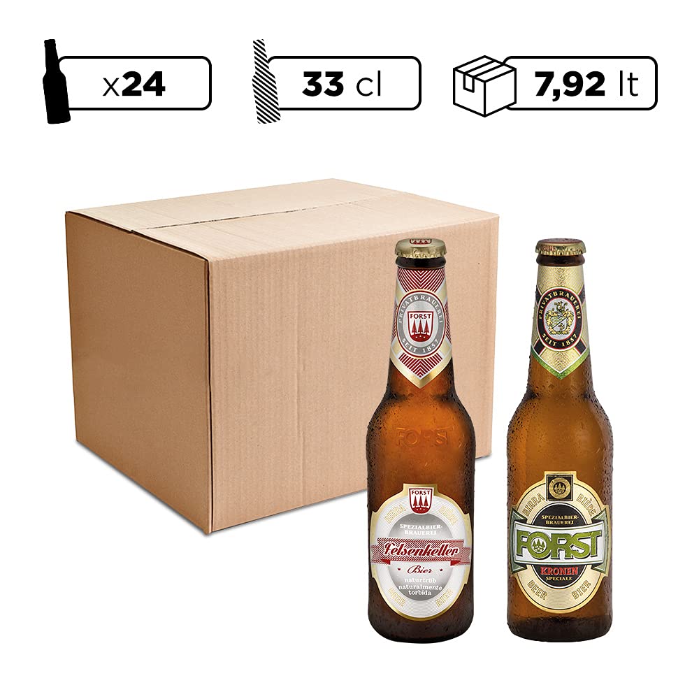 FORST Set 24 Bottiglie da 33 cl Degustazione Birra Forst Felsenkeller e Kronen Italiana Luppolo Malto Artigianale, Birra Forst 24 Bottiglie - 7,92 Litri