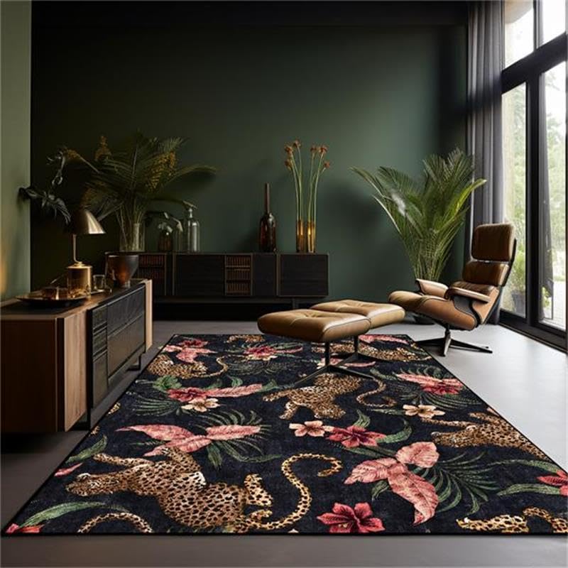 Tapis de salle à manger rétro floral grand confort, tissage robuste et lavable 160 x 230 cm
