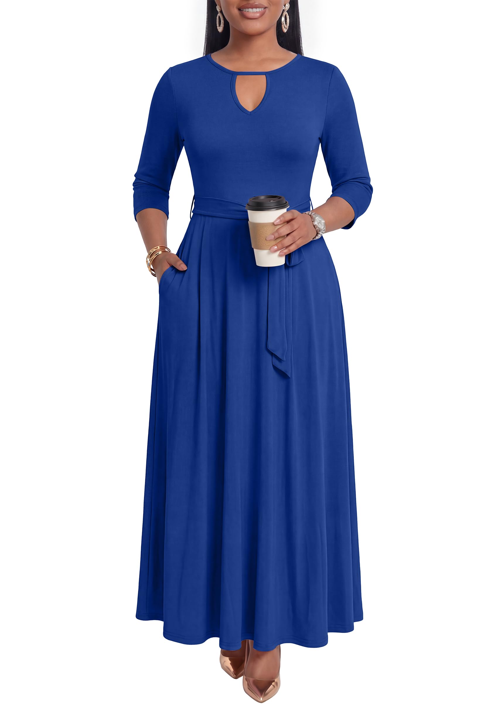 MarryUP Women 2025 Casual Loose Maxi Dress with Pockets V Neck Short Sleeve Tiered Long Summer Beach Swing Dresses